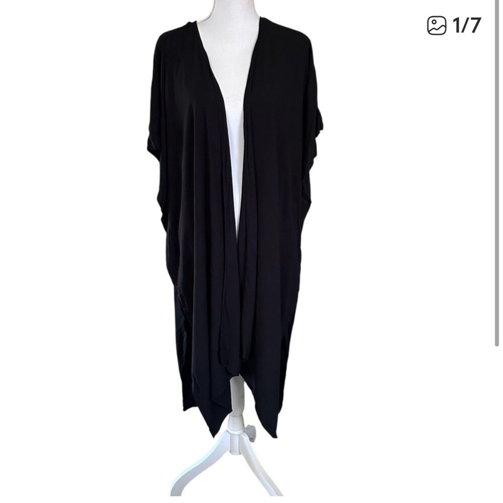 Jams World Black Open Front Kimono Cardigan Drape Jacket OS Rayon Hawaii NWT